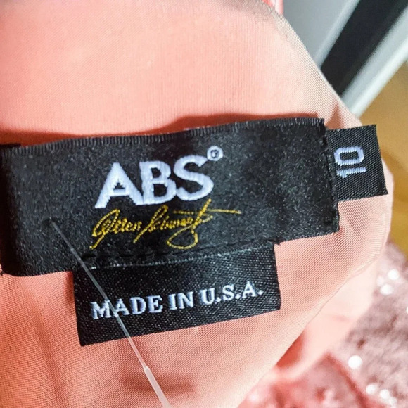 A.B.S Alan Shwartz Peach Pink All Sequin Off The Shoulder MAxi Gown 10 - Picture 4 of 7